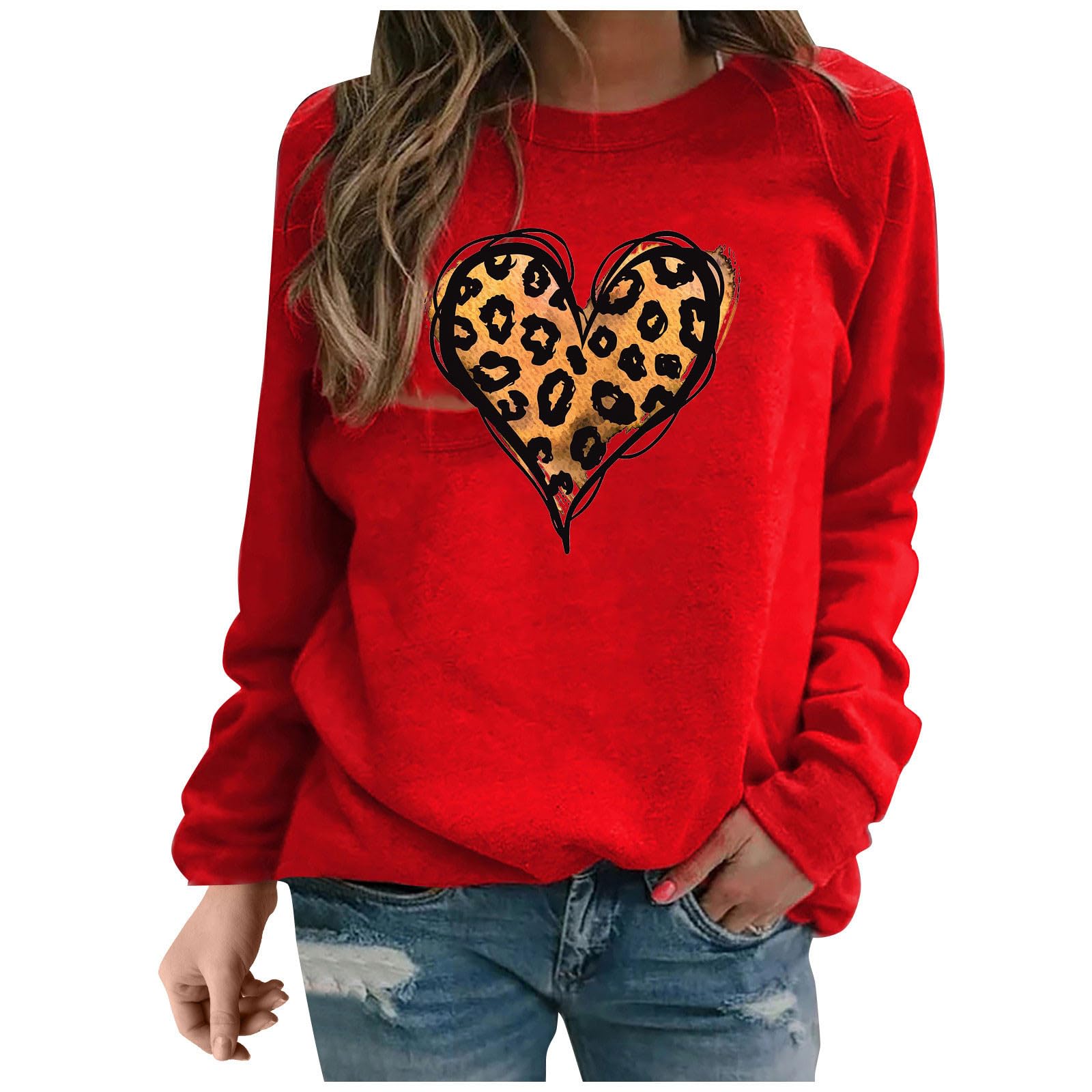 FOCLMP Valentines Sweatshirts For Women Funny Love Heart Long Sleeve Sweater Graphic Tops Shirts 2025 Clothes Outfits
