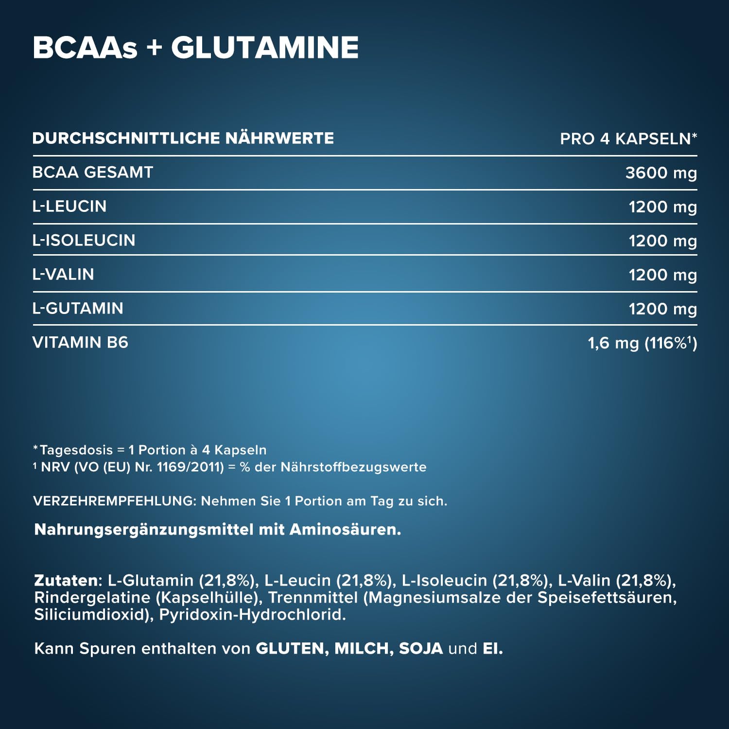 IronMaxx BCAA's + Glutamine - 1200 (260 Tricaps) | BCAA-Kapseln, zuckerfrei und frei von Konservierungsstoffen | Hochdosierte Aminosäurekapseln inklusive allen BCAAs und L-Glutamin