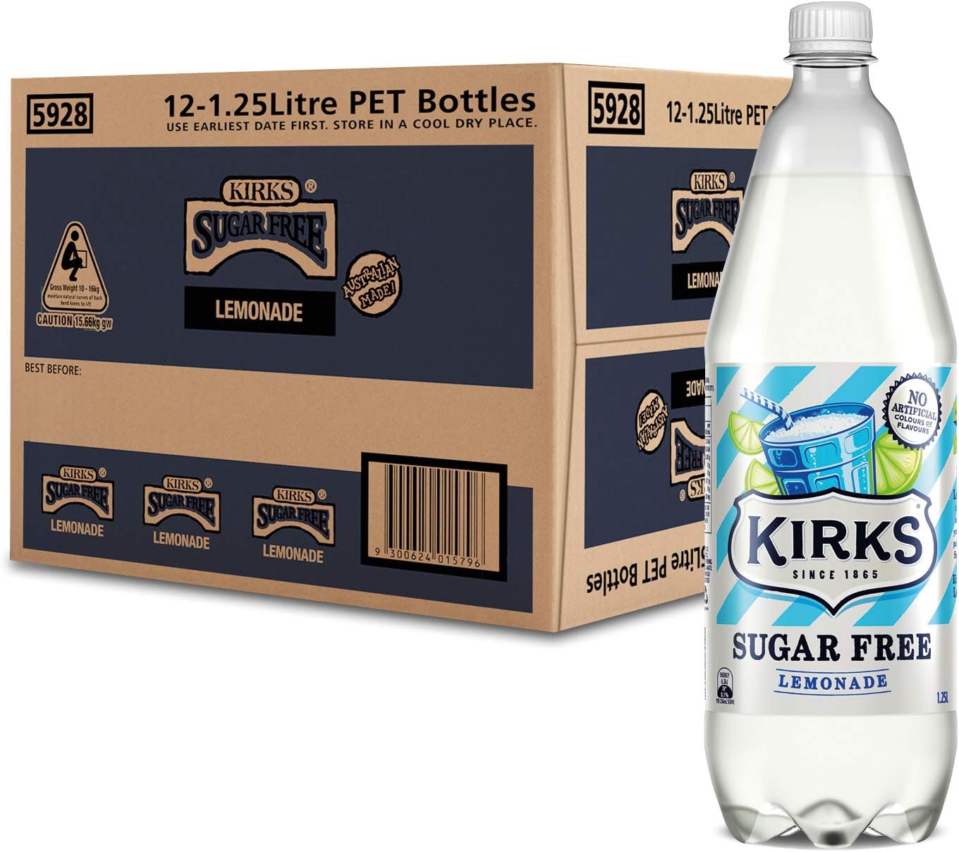 Kirks Sugar Free Lemonade Soft Drink Multipack Bottles 12 x 1.25L