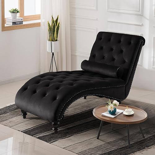 Chaise Lounge Chair Indoor, Modern Button Tufted Velvet Leisure Accent