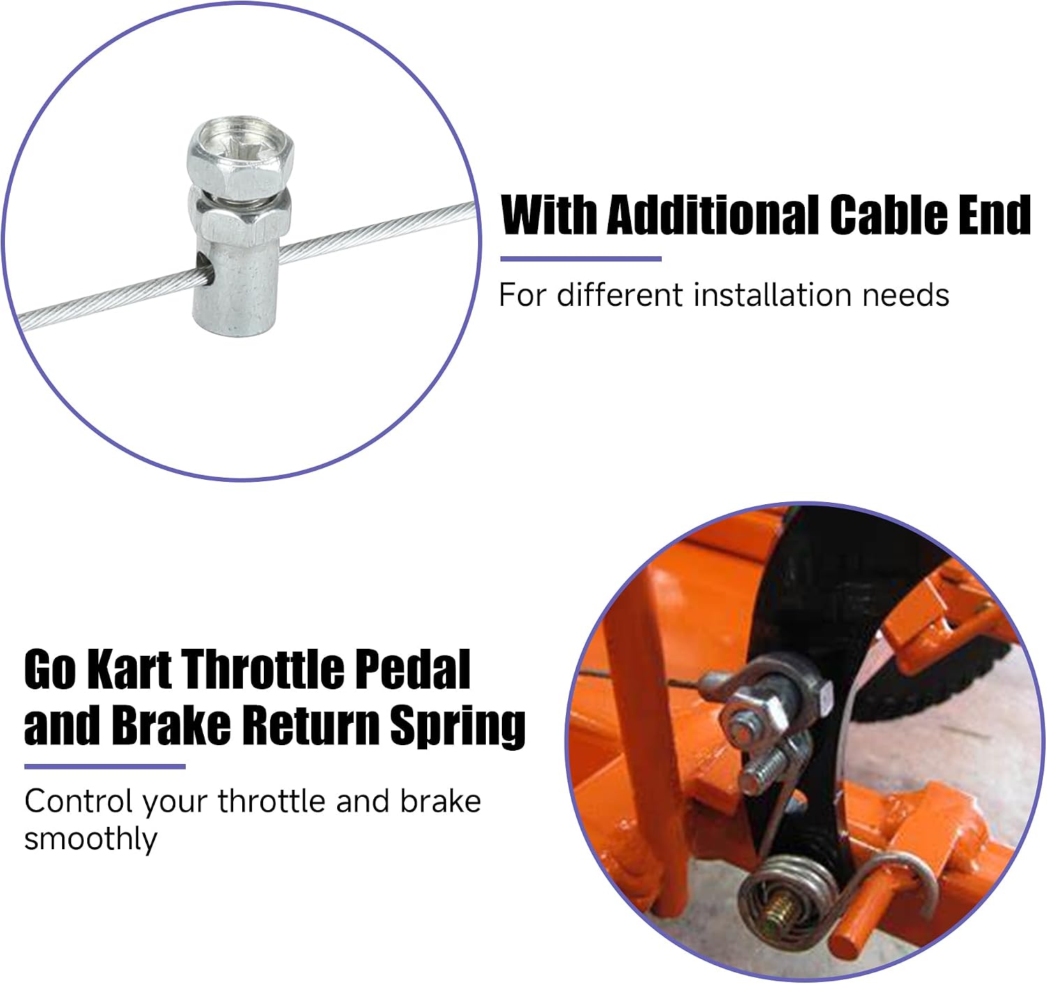 75" Universal Go Kart Throttle Cable Straight Replacement for 90cc 110cc 125cc Go Kart Yerf Dog Kandi Mini Bike Dirt Bike Scooter Buggy Overall Length 82" with Brake Return Pedal Springs