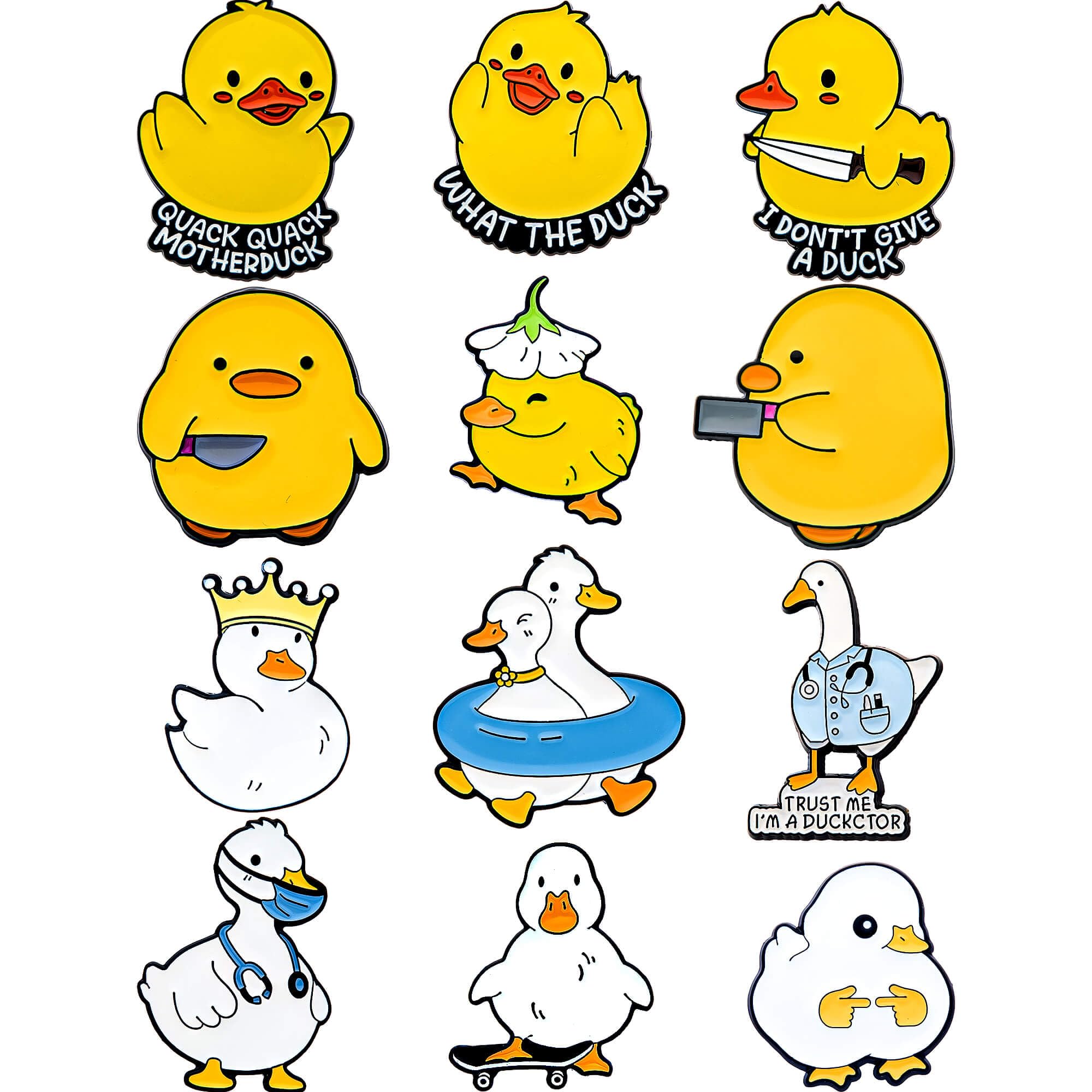Anjulery Funny Duck Enamel Pins Set of 12 – Collectible Meme Lapel Pins for Backpack, Jacket, Hat, Shoes & More – Cute & Humorous Accessories – Unique