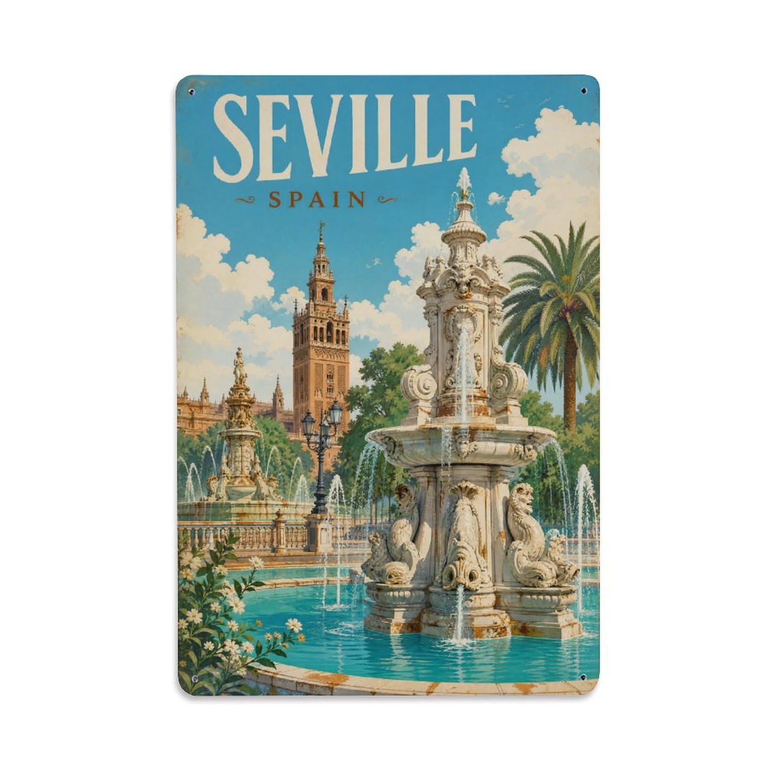 Metal Tin Sign Spain Seville Vintage Travel