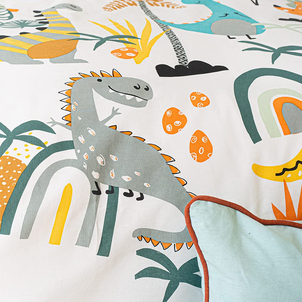 CÔTE DECO Parure da letto per bambini reversibile Dinosauri Jurassik verde, copripiumino 140 x 200 cm + 1 federa 63 x 63 cm, 100% cotone