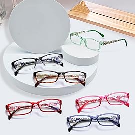 Kerecsen Computer Reading Glasses for Women Blue Light Blocking Glasses for Reading Fashion Pattern Print Eyeglasses for Womens(Mix Color -7, 3.50)