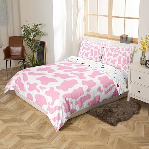 Miniatura 6 de Juego de ropa de cama de dibujos animados para niños, funda de edredón con estampado de vaca rosa, tamaño Queen, funda de edredón de piel de vaca