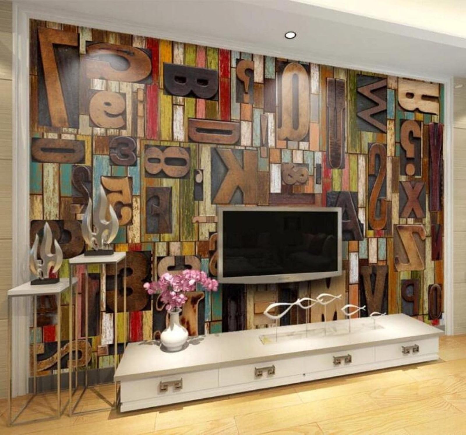 Xlming 200Cm×140Cm(B×H) Vintage Wood Grain Letters Restaurant Café 3D Wallpaper Luxury Home Dining Decor Paste Sofa Living Room The Wall For Bedroom Mural-200Cm×140Cm