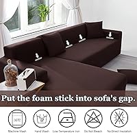 Vista 4 de NAISI Funda para sofá en forma de L, 2 piezas, funda elástica suave con 2 fundas de almohada, protector de muebles, fundas para sofá seccional de 3