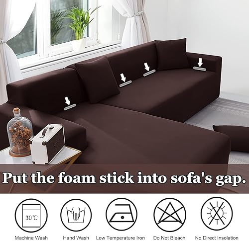 Vista 41 de NAISI Funda para sofá modular en forma de L, 2 piezas, funda elástica suave con 2 fundas de almohada, protector de muebles, fundas de sofá de 3 Gris