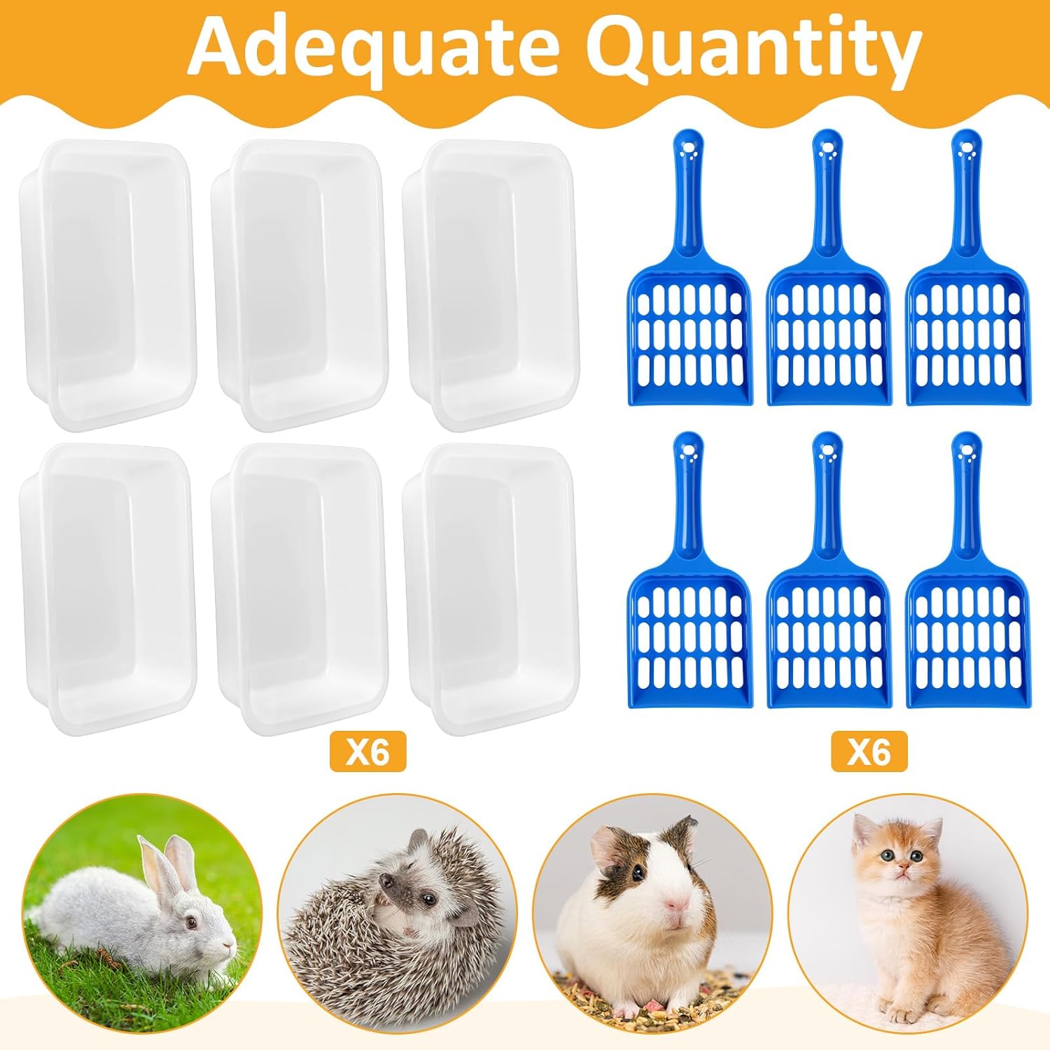 LemonRoad 6 Pcs Small Kitten Litter Box Set Plastic Kitten Cat Litter Pan with 6 Scooper 15"x12"x4" Cat Open Travel Toilet for Easy Entry Easy to Clean for Small Pet Rabbit Guinea Pigs Hamsters