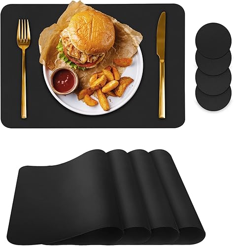 Bacgnyer Juego de 4 manteles individuales con posavasos, resistentes a las manchas de calor, resistentes a los arañazos, antideslizantes,