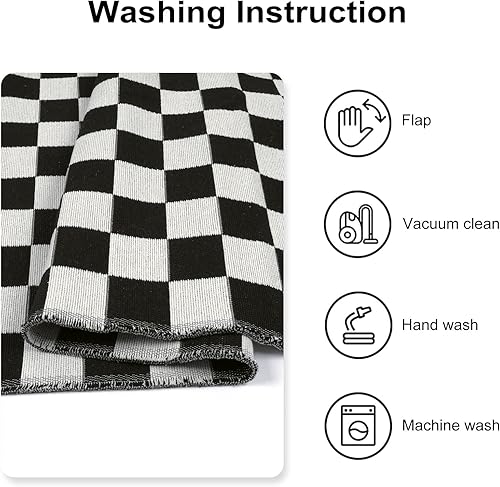 Miniatura 7 de Seavish Alfombra a cuadros de 4 x 6 pies, color blanco y negro, tejido de algodón marroquí, alfombra de ajedrez marroquí, alfombra lavable de pelo