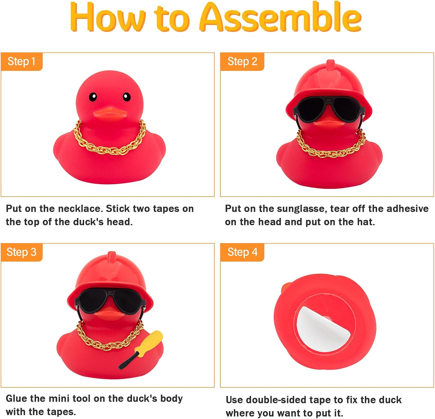 wonuu 24pcs Construction Worker Rubber Ducks with Gloves, Tape Measure, Screwdriver, Axe, Drill, Utility Knife, Pliers, Hammer, Helmets, Sunglasses, Gold Chains, Occupation Cosplay Colorful Duckies