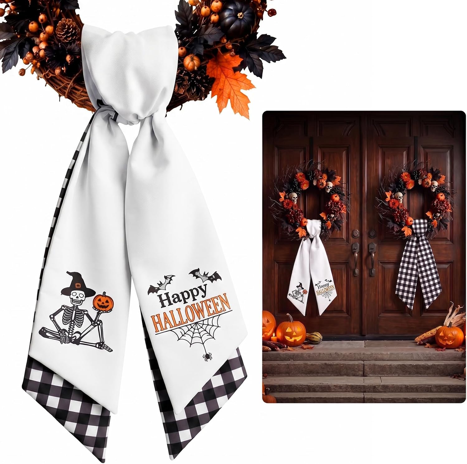 SIMISI RIBBON 2PCS Halloween Separable Wreath Sash for Front Door