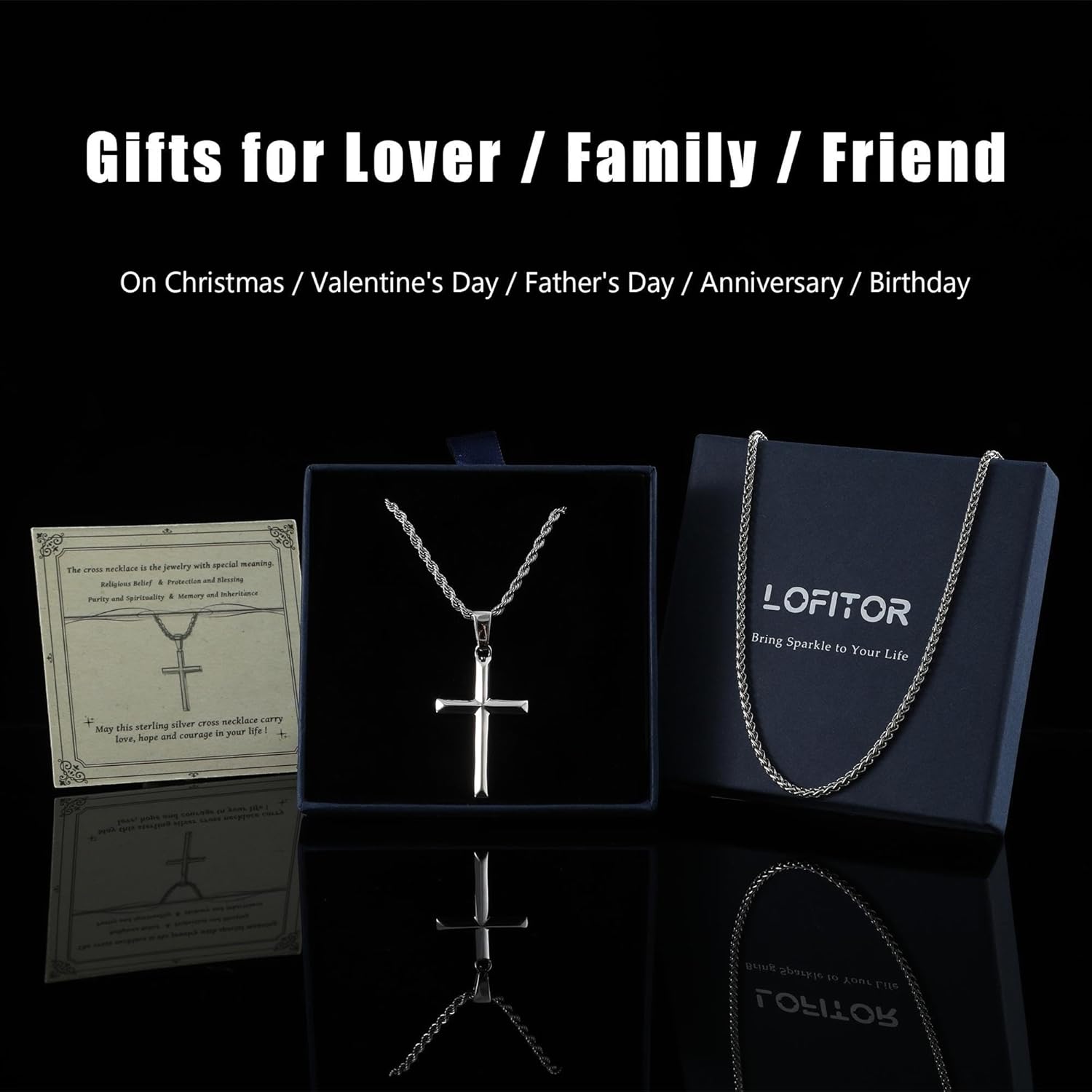 925 Sterling Silver Cross Necklace for Men Women with 3MM Stainless Steel Strong Durable Wheat Chain 18K White Gold Plated Beveled Edge Crucifix Pendant Necklace Jewelry Present 16-28 Inches - Image 4