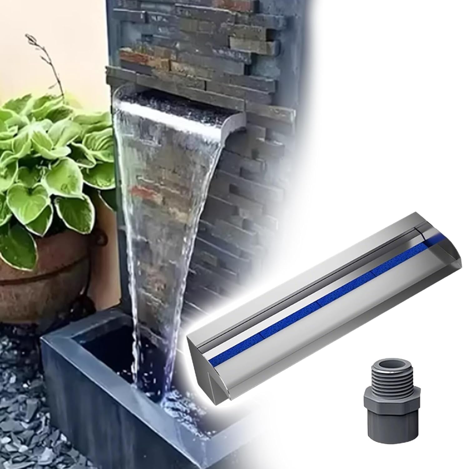 LZMZMQ 12" 36" 48" 12-90 inch Water Fall Spillways for Small Pond, Decorative Water Features/Pond Equipment and Accessories, Exterior/Interior Waterfall Box(Silver,74in/188cm)