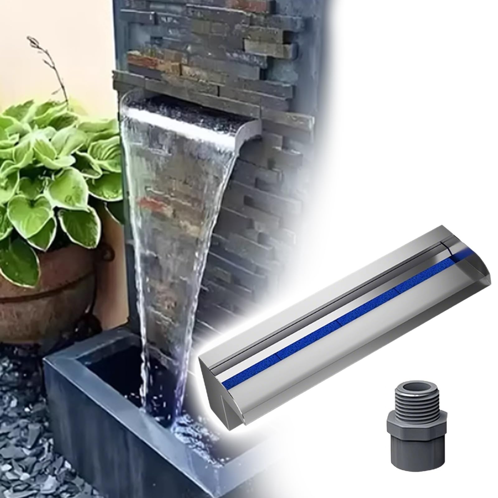 Cascata per stagni da 30,5 cm a 228,6 cm, per laghetti, attrezzatura e accessori, scatola a cascata argentata per piccole cascate esterne e interne (51 cm)