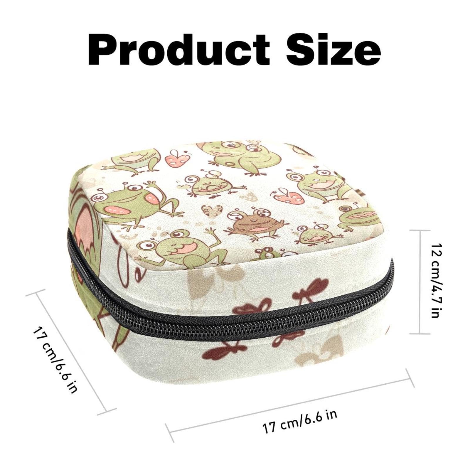 Portable Menstrual Pad Bags, Large Capacity Sanitary Napkin Storage Bag, First Period Kit for Girls Women, Zipper Nursing Pad Holder Funny Frog