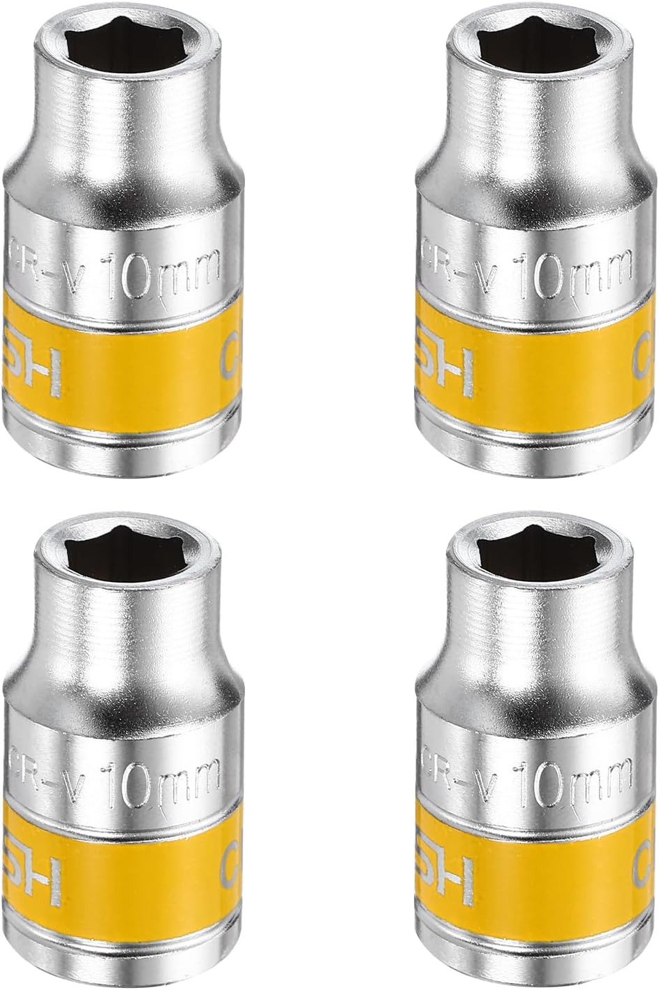 HARFINGTON 4pcs 1/2" Drive 6 Points Socket 10mm Metric Shallow Impact Socket CR-V Steel Flip Socket Spindle Axle Nut Impact Socket for Home Auto Hex Nuts Bolts Repair, Silver Yellow