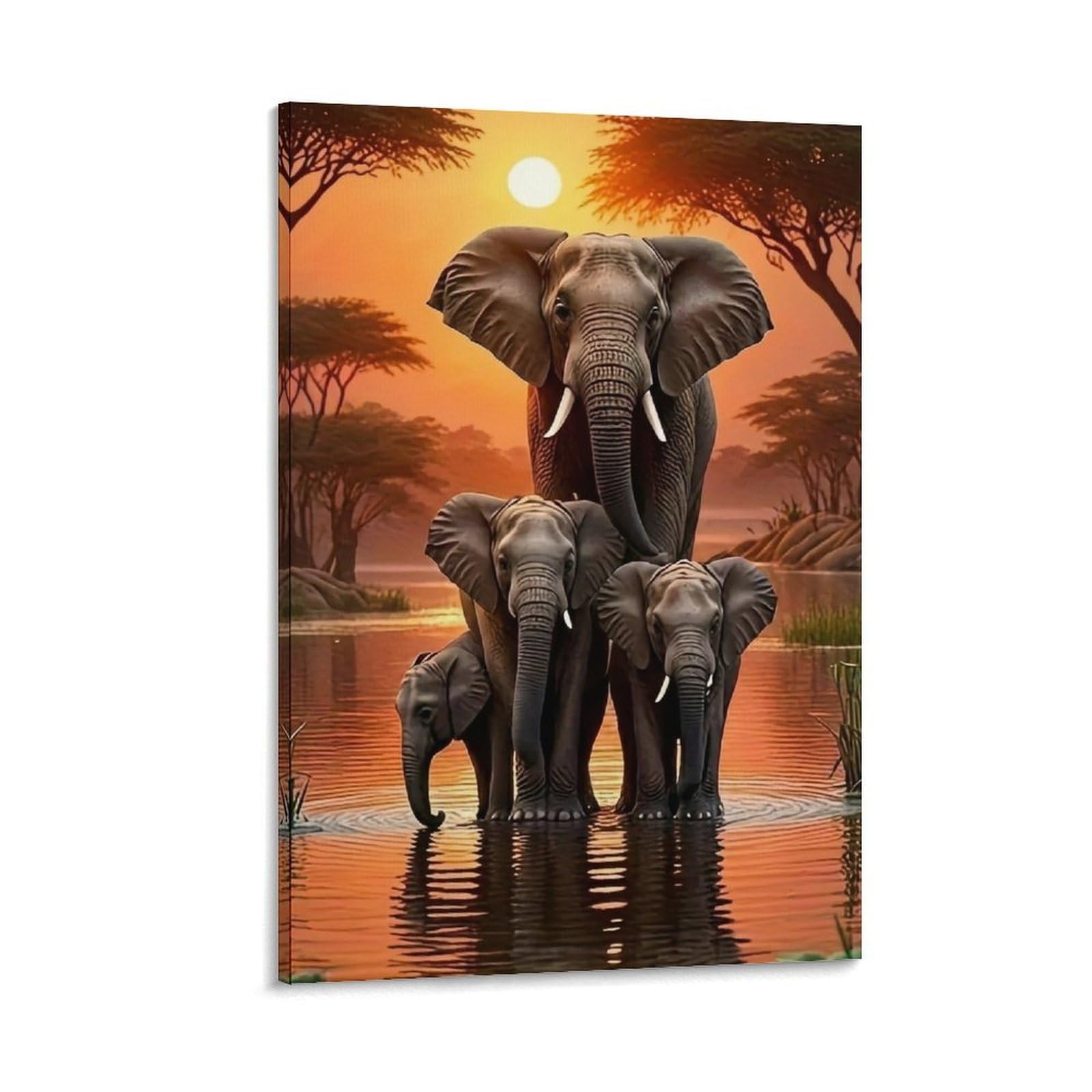 DHBANEIOK Elephant Family Sunset_1_1 Poster Artwork Canvas Prints Picture Modern Wall Art Picture Wall Hanging for Office Gym Living Room Decor 16x24inch(40x60cm)