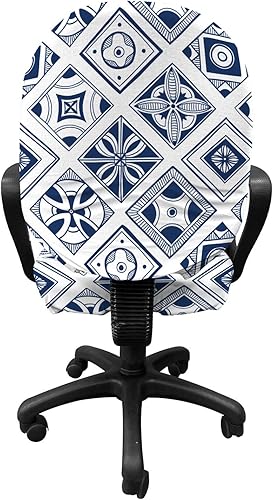 Miniatura 2 de Ambesonne Funda para silla de oficina de invierno, diseño de corazones y remolinos de Navidad a la antigua, funda protectora de tela decorativa