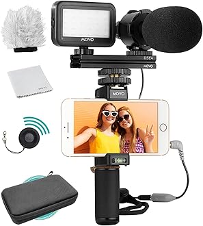 Vlog Kit V7 - YouTube Starter Kit with Grip, Stereo Microphone, Light and Wireless Remote Vlogging Kit for iPhone for YouTube, TikTok, Vlogging Equipment for iPhone/Android - iPhone Vlogging Kit
