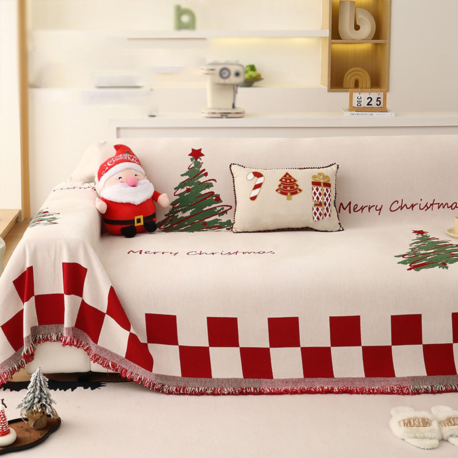 Plaid de canapé de Noël antidérapant pour salon chaleureux en L