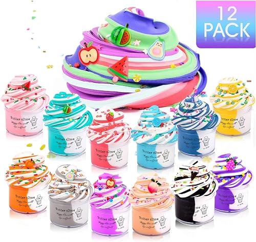 Miniatura 2 de Kit de slime de mantequilla, paquete de 12 regalos de fiesta, juguetes de masilla prefabricados para niños, juego de limo de mantequilla de doble