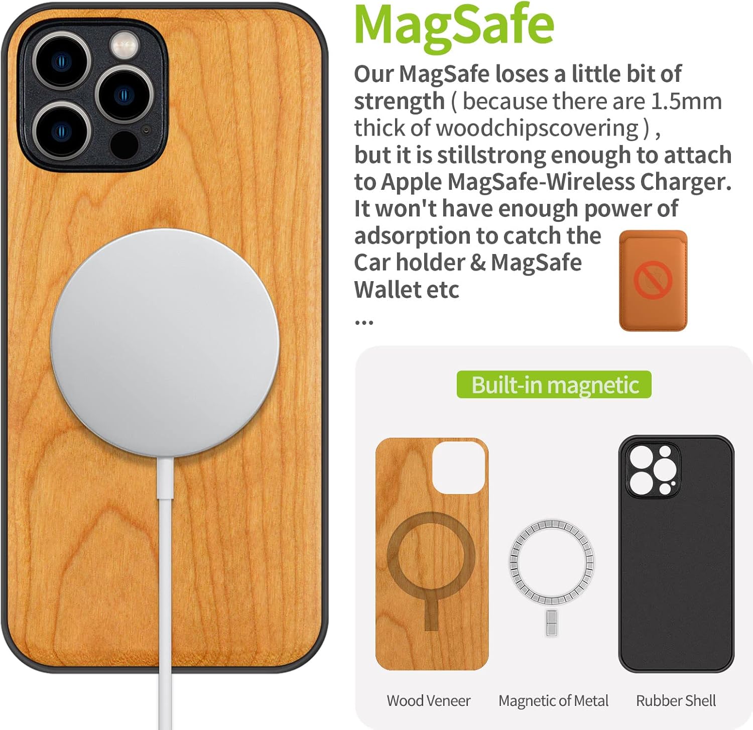 Carveit Magnetic Wood Case for iPhone 12 Pro Case [Natural Wood & Black Soft TPU] Shockproof Protective Unique & Classy Wooden Cover Compatible with MagSafe (Cherry)