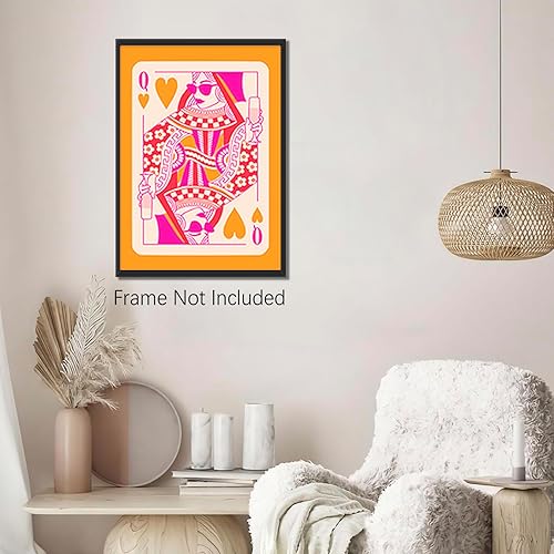 Miniatura 5 de JCFOAS Lienzo moderno retro con diseño de reina de corazones, arte de pared en lienzo rosa y naranja, decoración de habitación, estética, hippie,