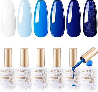 Gellen Blue Gel Nail Polish Set - 6 Colors Dark Blue Royal Light Baby Navy Glitter UV Gel Polish No Wipe Soak Off for Summer Winter Nail Art Design - Gifts for Girls Women
