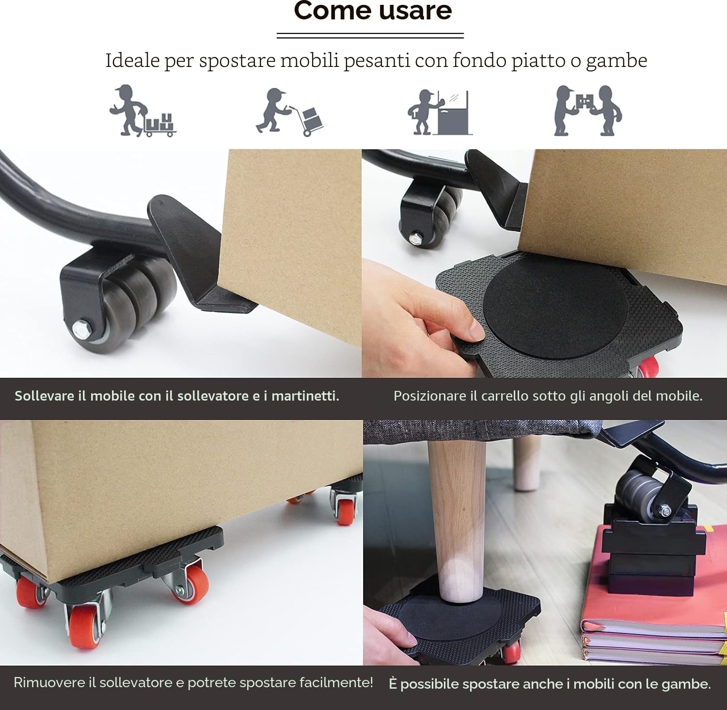Auauraintt Sollevatore Mobili Pesanti,5 rotelle per mobili e 1 leva di carico,Carico Fino a 300kg,Ruote mobili per mobili pesanti Set di strumenti per spostare mobili per divano,frigorifero,lavatrice