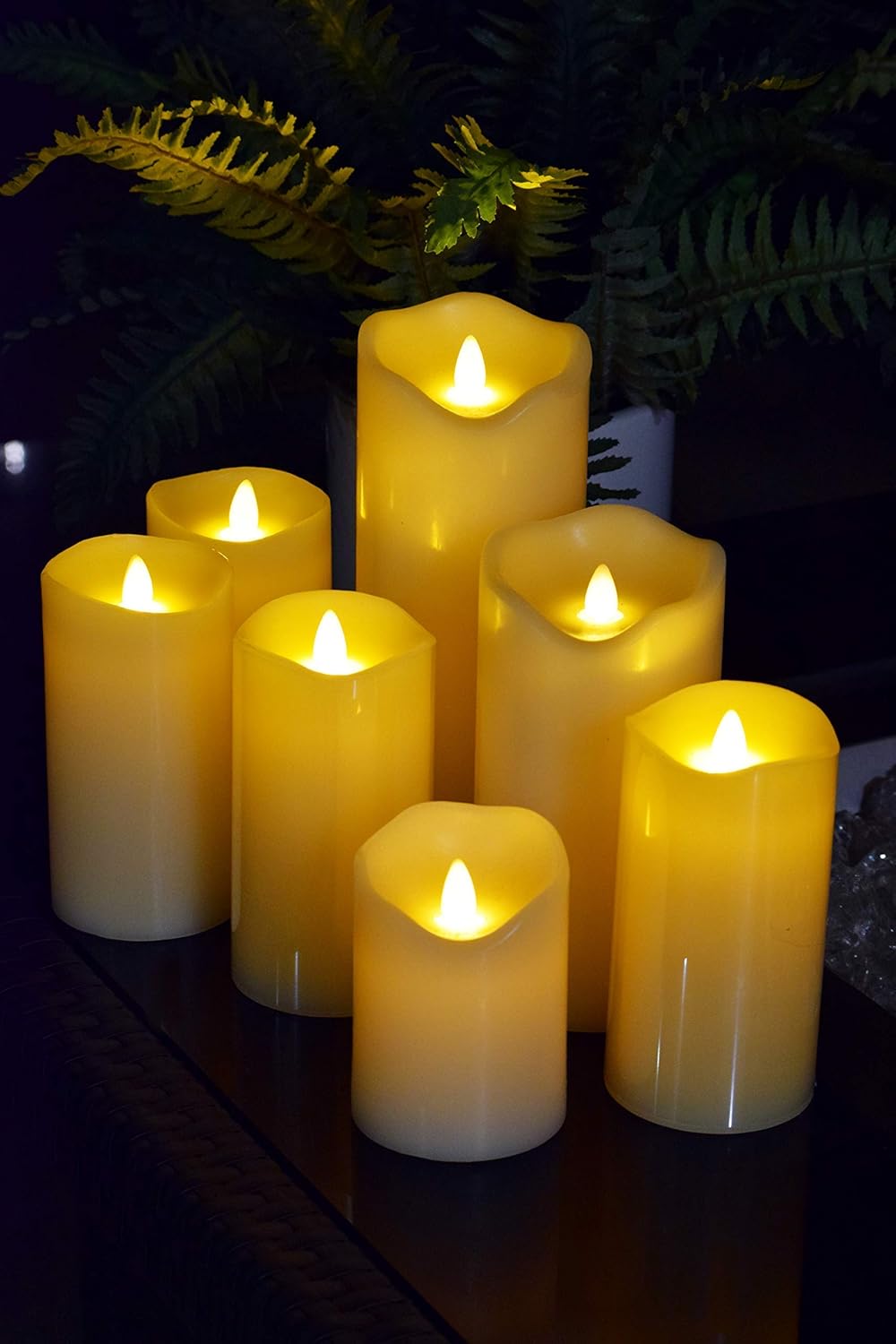 HoogaLife Flameless Candles Flickering Flame Effect (D 3.5" x H 4") Ivory Auto-Moving Wick, LED Pillar Candles Real Wax with Timer and Battery Operated and Remote to Buy Separately