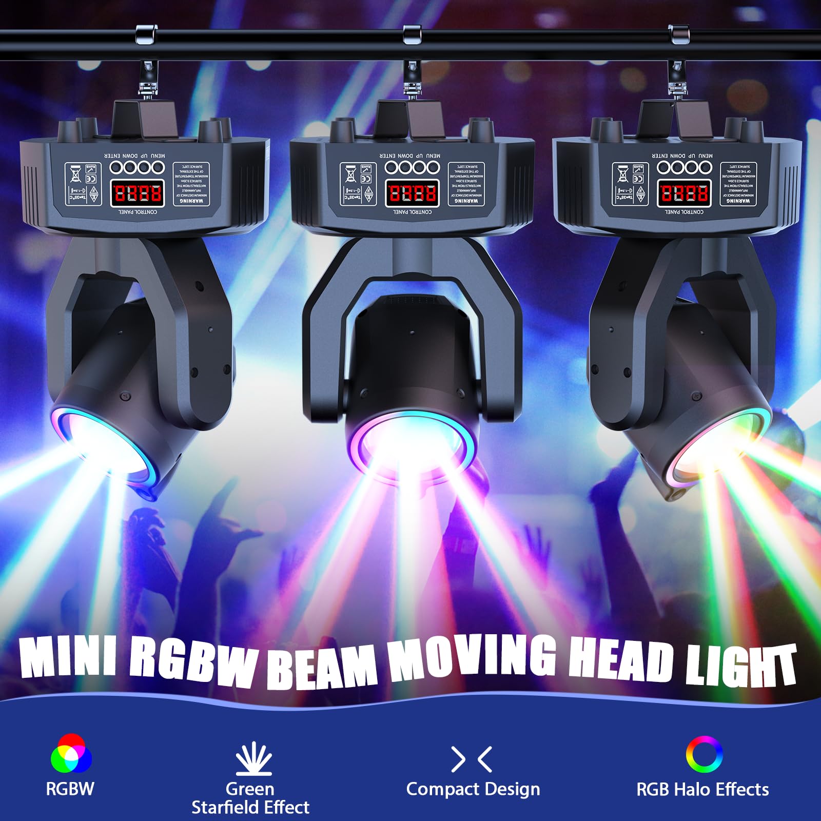 2PCS Teste Mobili Beam RGBW da 30W 3 in 1, Effetto Chase con Striscia Luminosa d-mx512 Attivabile dal Suono con Telecomando per DJ Festa Club Matrimonio Palco Spettacolo