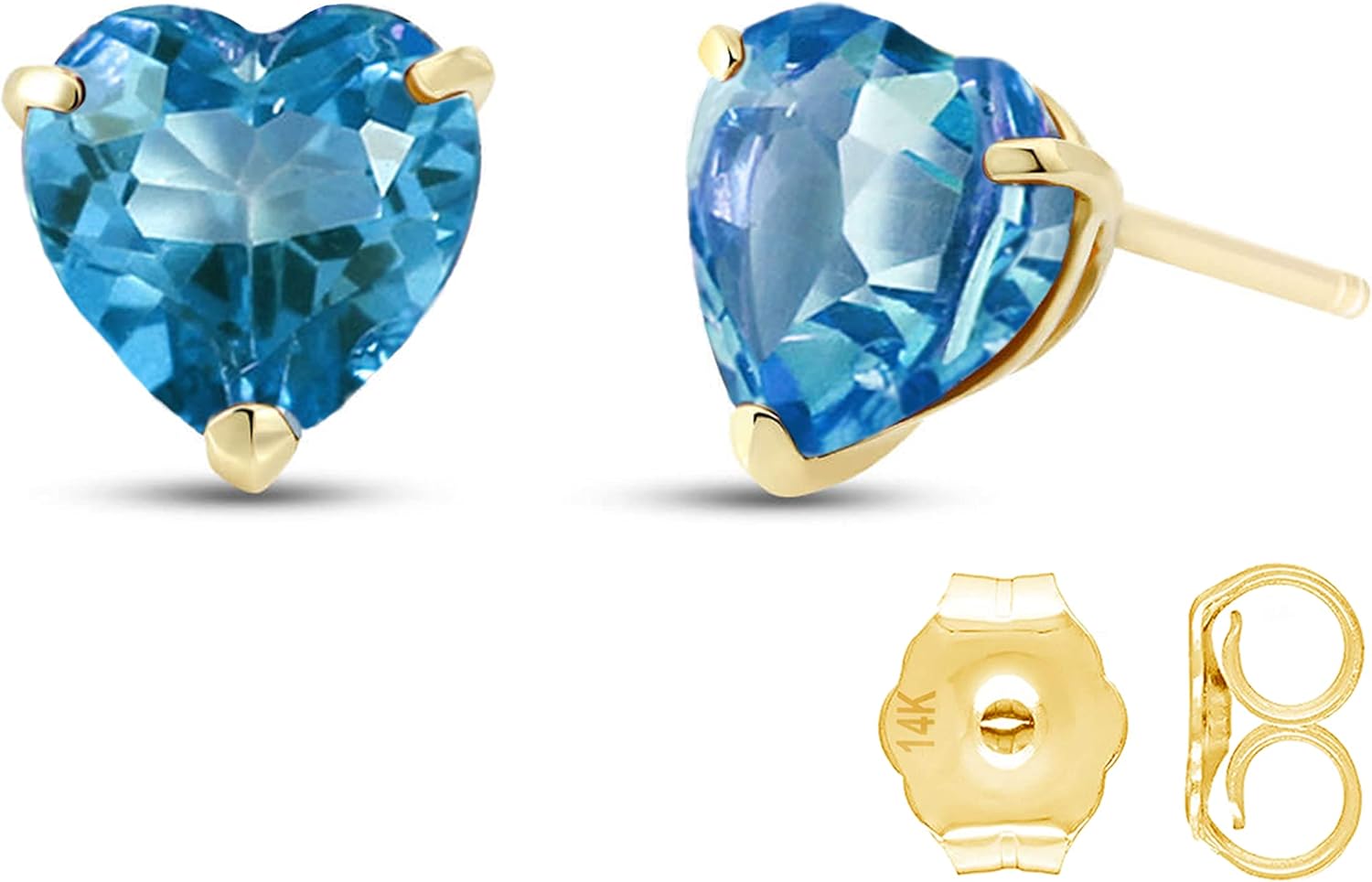 14k Yellow Gold Natural Heart-shaped Blue Topaz Stud Earrings