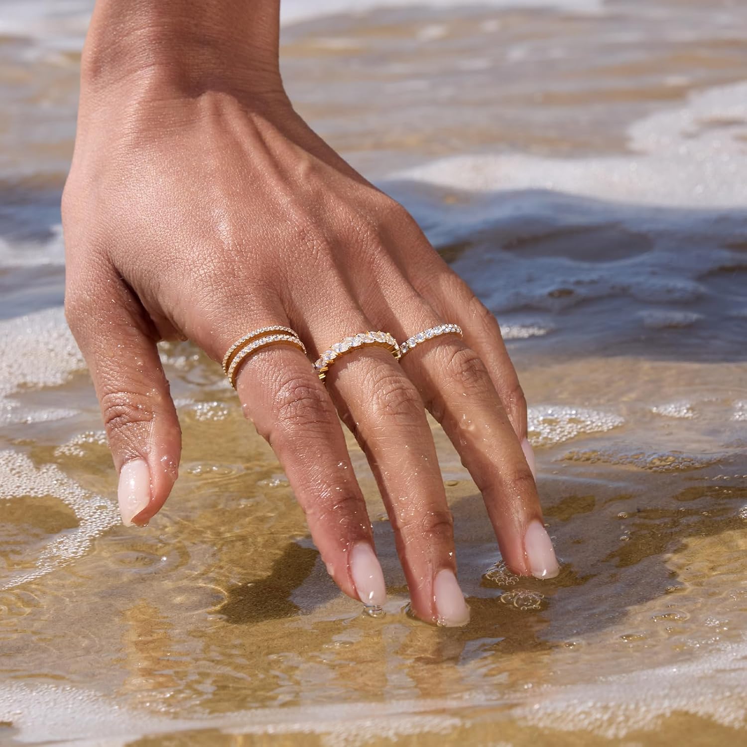 STORYJEWELLERY Wedding Bands for Women, Stackable Rings, Eternity Band Rings for Women, Gold Plated Band Ring, Cubic Zirconia Ring, Gifts for Her - Image 5