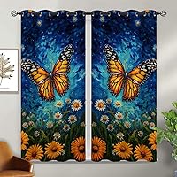 Vista 64 de Cortinas opacas de mariposa para decoración del hogar de niñas y niños, hermosas flores en acuarela, con ojales, aislamiento térmico, cortinas