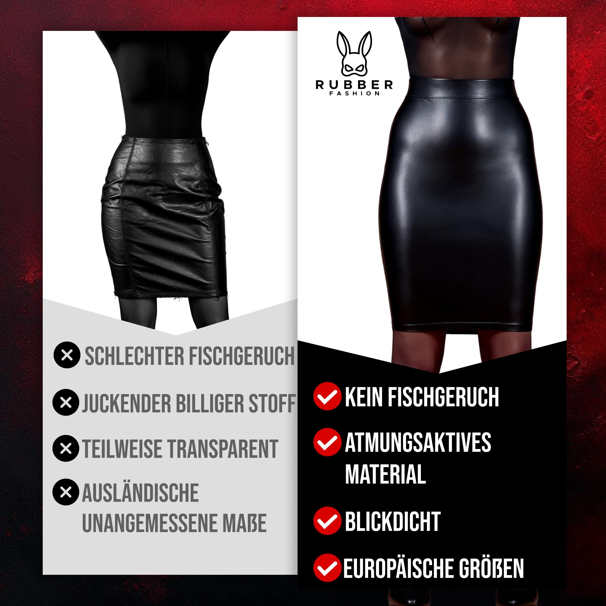 Rubberfashion Wetlook Rock Midi - Skirts for Women - Midi Skirt - Rock Knielang - Outfit Damen für Festival Party Rave und Halloween