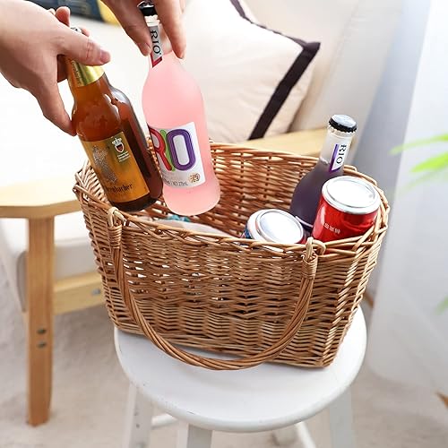 Miniatura 4 de Cesta de picnic de mimbre con asa, cesta tejida de sauce para huevos y dulces, cesta de comestibles, cesta de flores, cesta de regalo, bolsa de