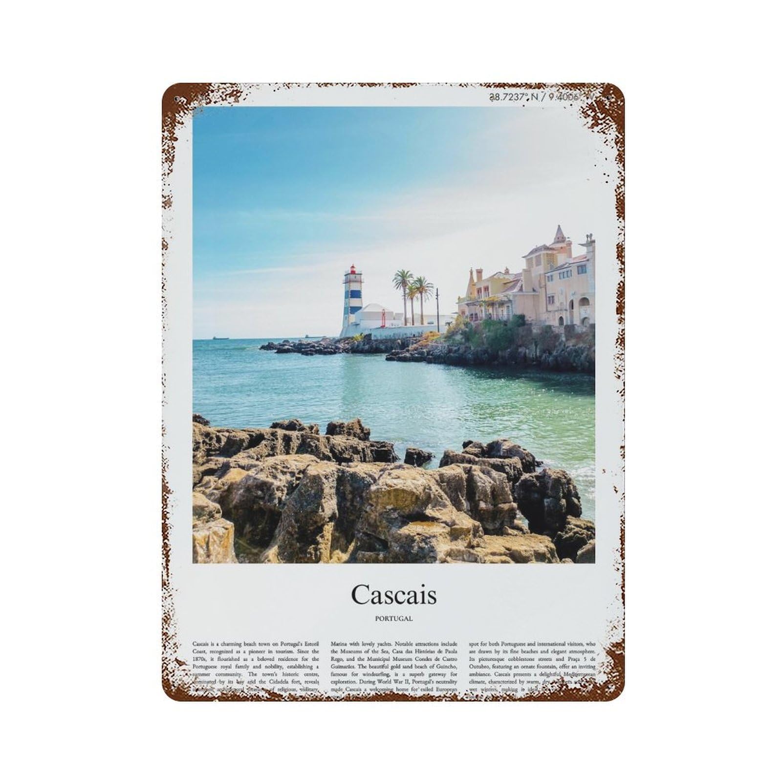 xiaoxiaoshen Cascais Portugal City Scenery Wall Decor Art Metal Tin Poster Modern Home Decor Art Home Bar Shop Decorations Vintage Sign 40x30cm