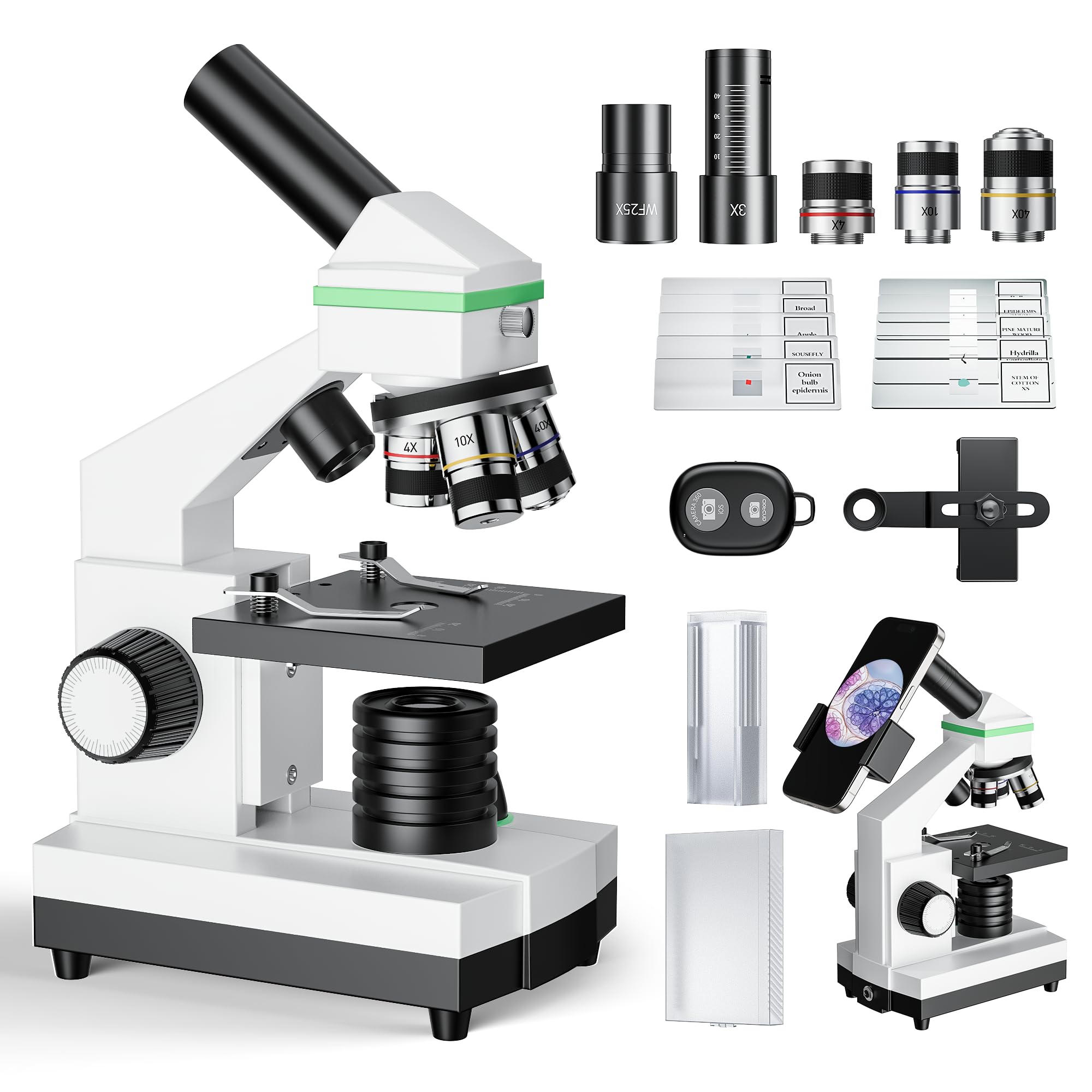 Microscopio 100X-3000X para niños y Adultos, microscopios biológicos Profesionales para Estudiantes, escuelas, Laboratorios y hogares, Accesorios completos para Principiantes.