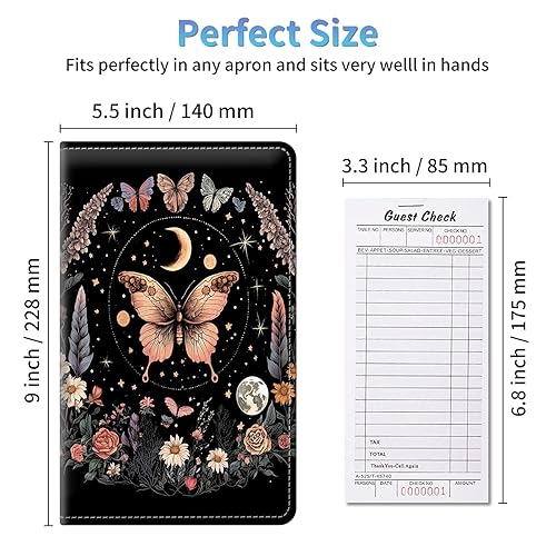Miniatura 2 de Libros de servidor de flores de mariposa y luna para camarera, cartera de cuero sintético con cierre de vendaje elástico, organizador con bolsillo