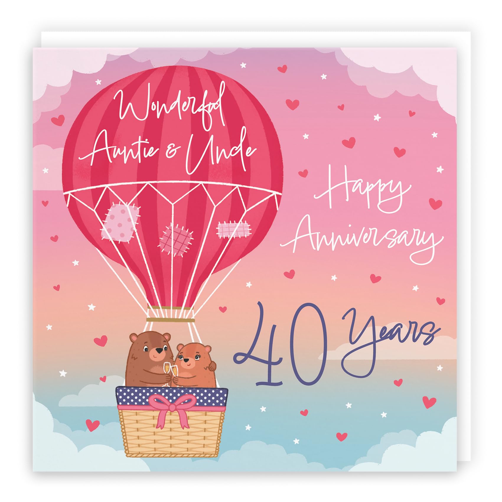 Hunts England, 40th Auntie And Uncle Hot Air Balloon Anniversary Card, Cute Bears Collection