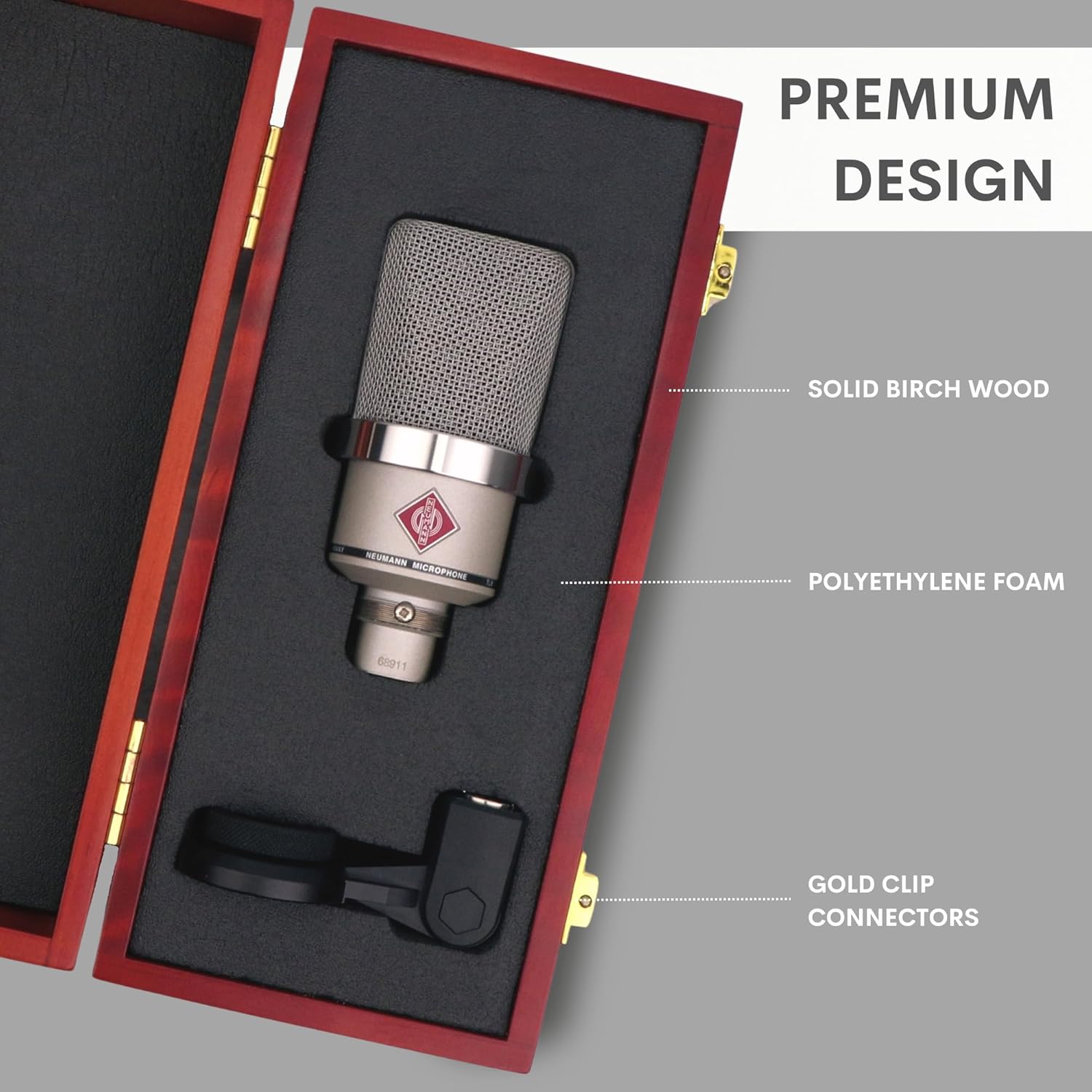 Melon Audio Wood Microphone Case for Neumann TLM 102 | Microphone Box Protective Wood Hard Case Premium mic case with Foam Insert for Both TLM mic and Mic Stand Bracket