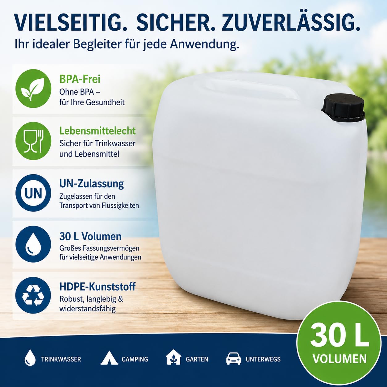 kanister-vertrieb® 10 Stück 30 L Kanister Wasserkanister Kunststoffkanister natur DIN61 + Etiketten