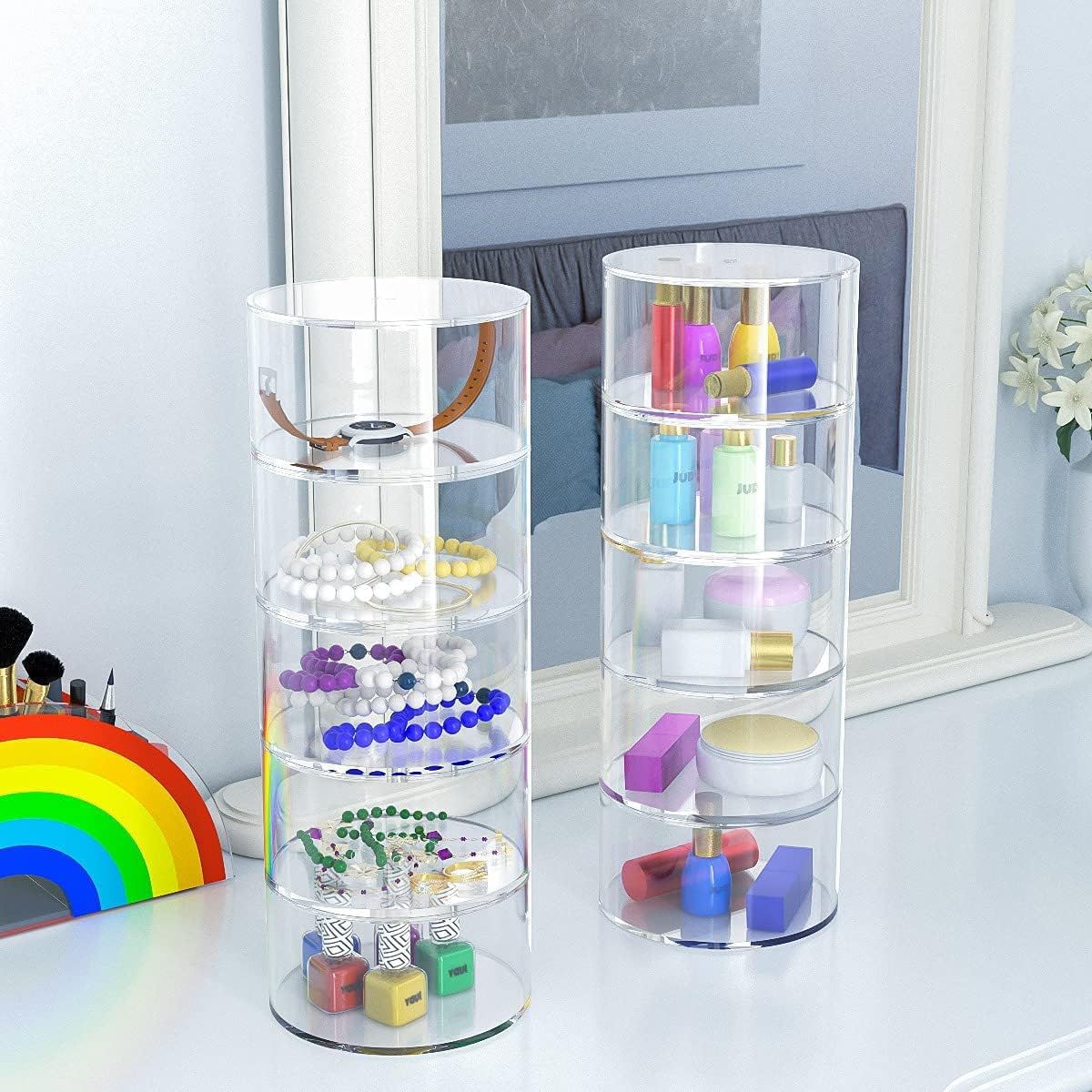 Organizador de cinturón, estante acrílico para cinturón de 5 capas, bandeja de almacenamiento, soporte de cuero para joyas, relojes y pulseras