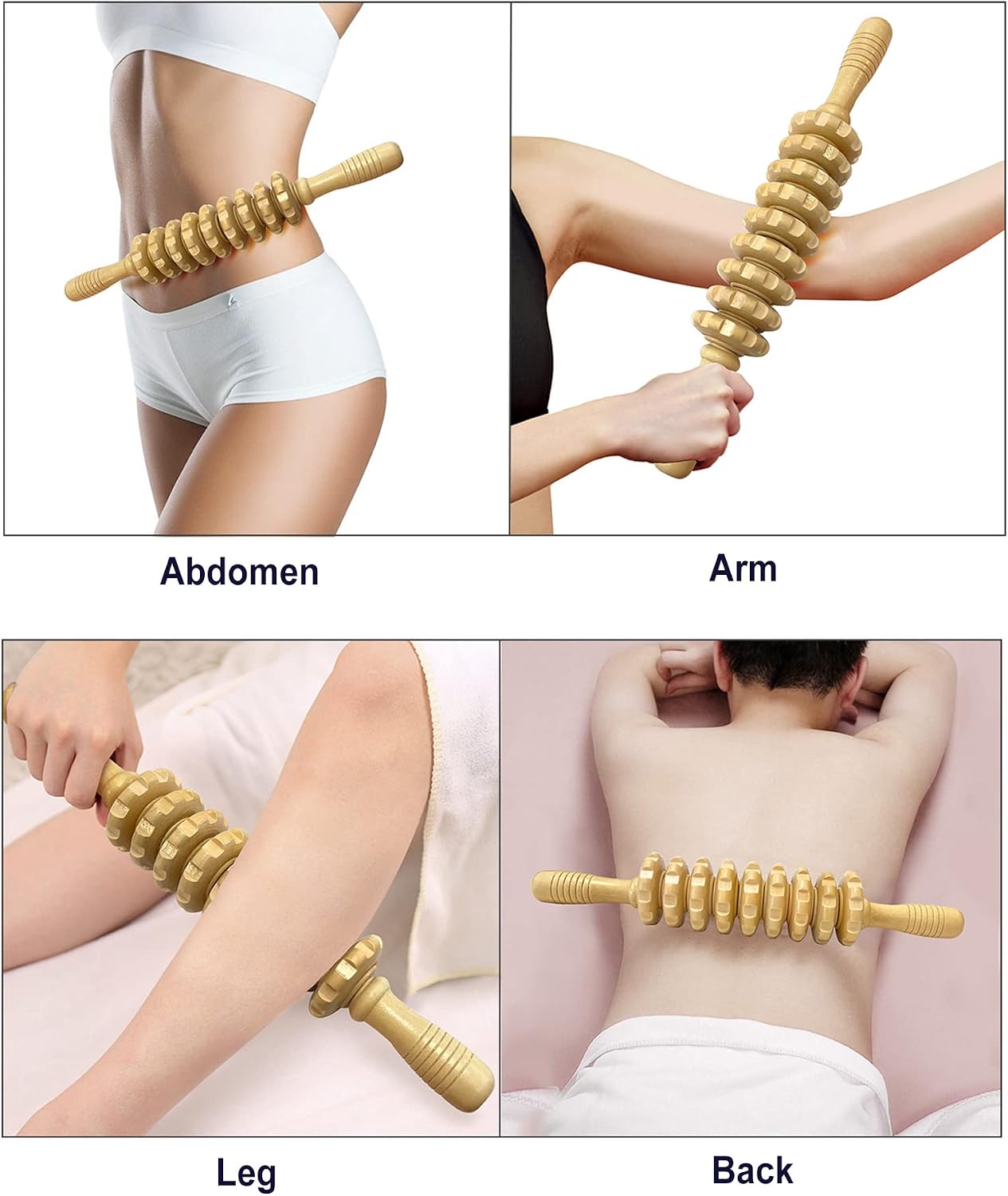 Deston 2 in 1 Wooden Back Massager Roller Rope & Handheld Roller Massager Stick, Relax Fascia, Cellulite, Muscle, Back & Abdomen, Therapy Lymphatic Anti Cellulite Muscle Recovery Massage Tool