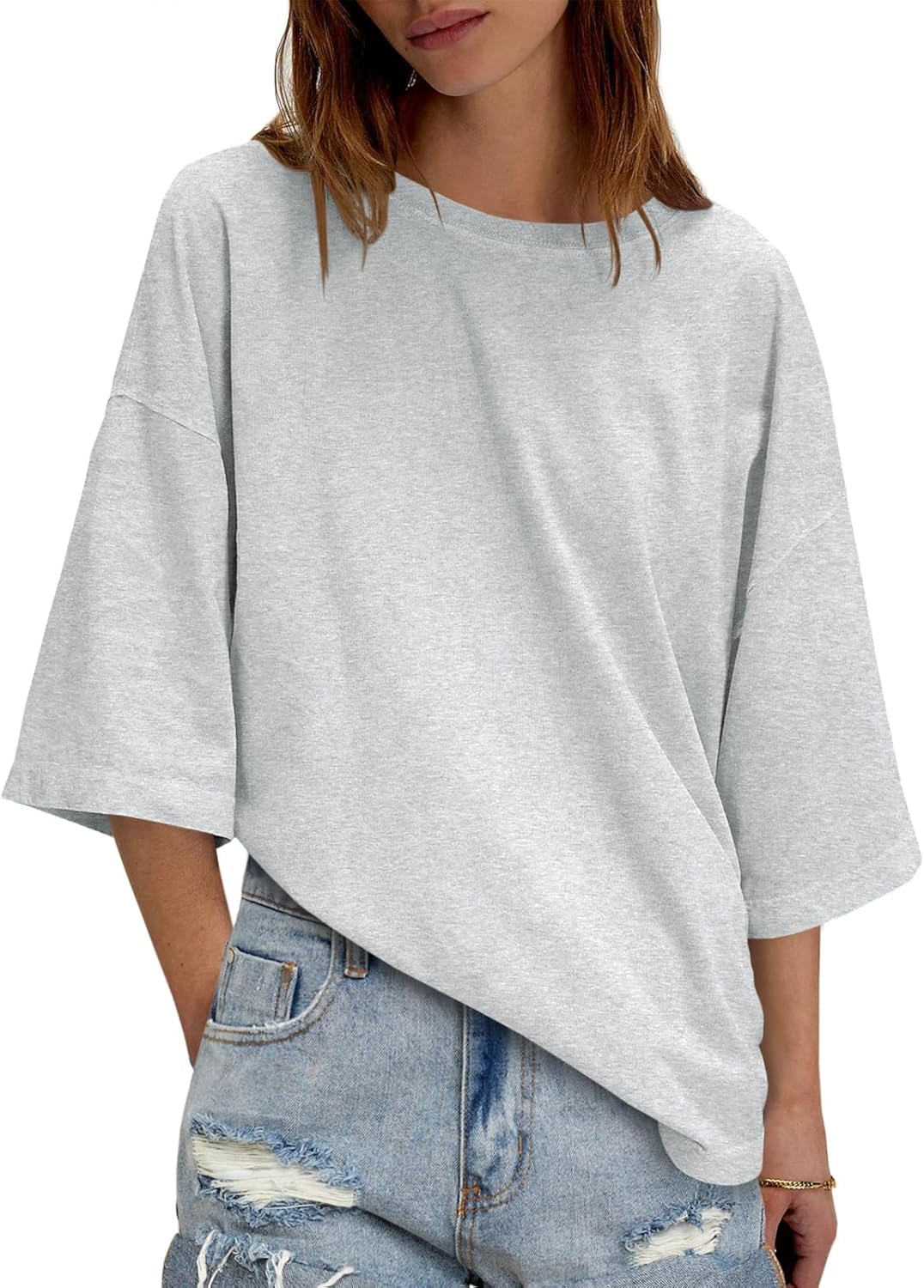 Tankaneo Womens Oversized Half Sleeve T-Shirts Summer Casual Crew Neck Tunic Tops Loose Fit Boxy Basic Tees