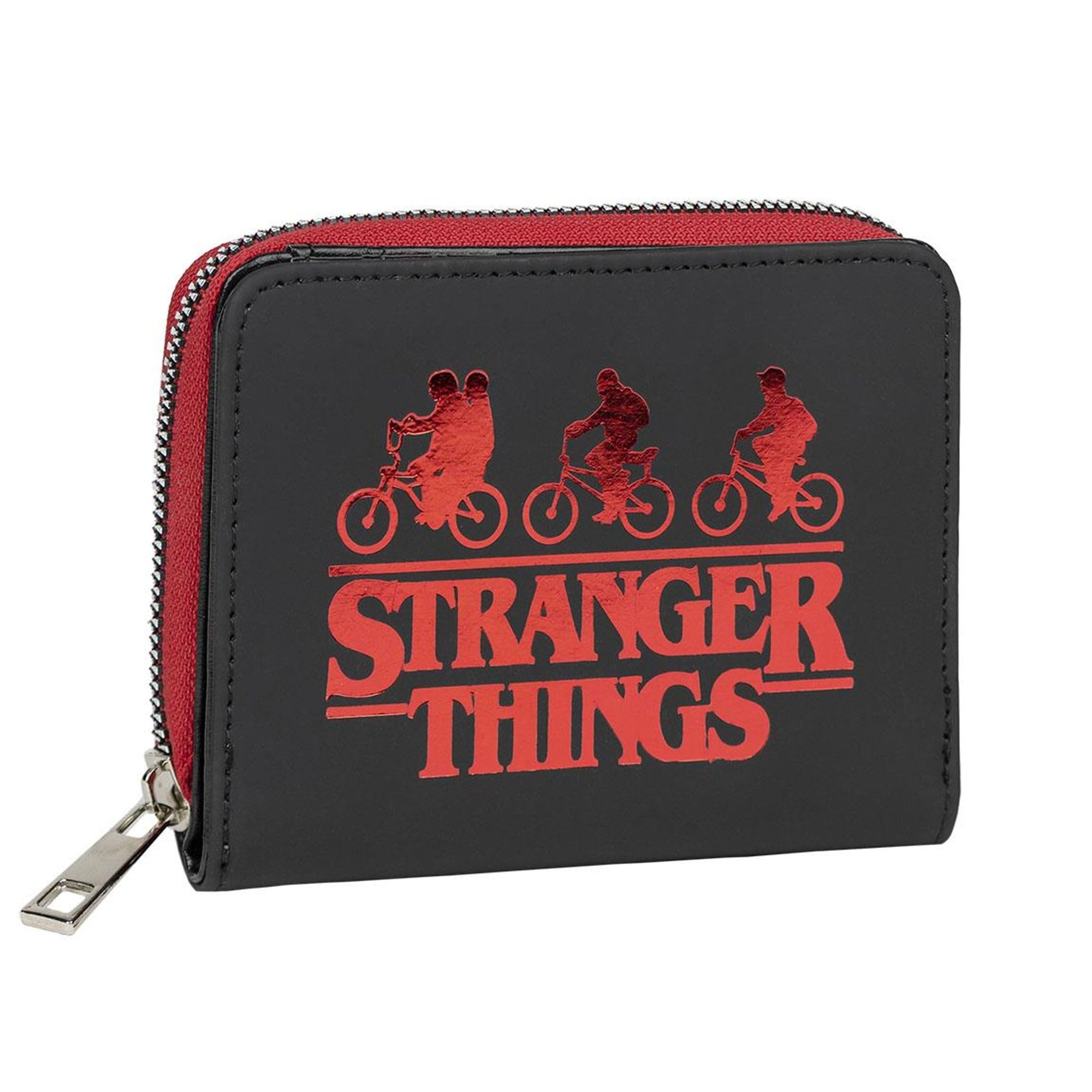 Billetero de Stranger Things - Color Negro y Rojo - 12x8x1,5cm - Fabricado en Material Sintético PU - Incluye Múltiples Compartimentos - Producto Original Diseñado en España