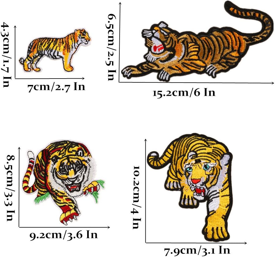 13pcs Assorted Lion Tiger Leopard Wolf Deer Eagle Embroidered Safri Animal Patches Sew Iron on Applique Badge (Tiger)